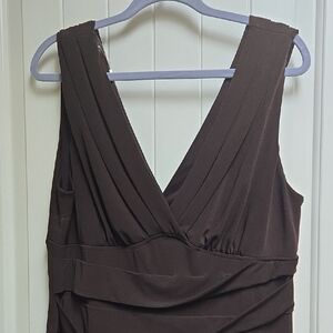 Connected Apparel Plus Size 16 Stylish Dark Brown V-Neck Dress Sleeveless